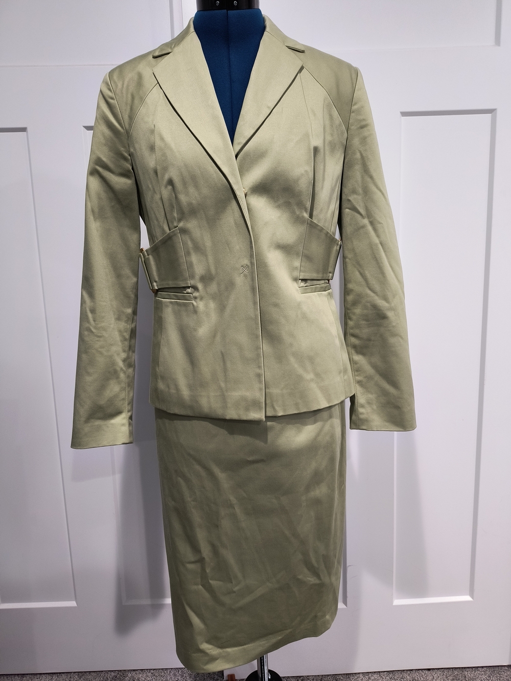 Larry Levine Light Olive Blazer and Skirt Suit
